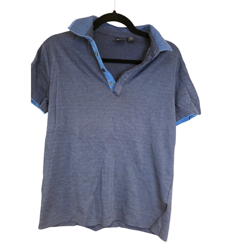 Hugo Boss, shades of blue, partial button up men's polo shirt, sz Small
